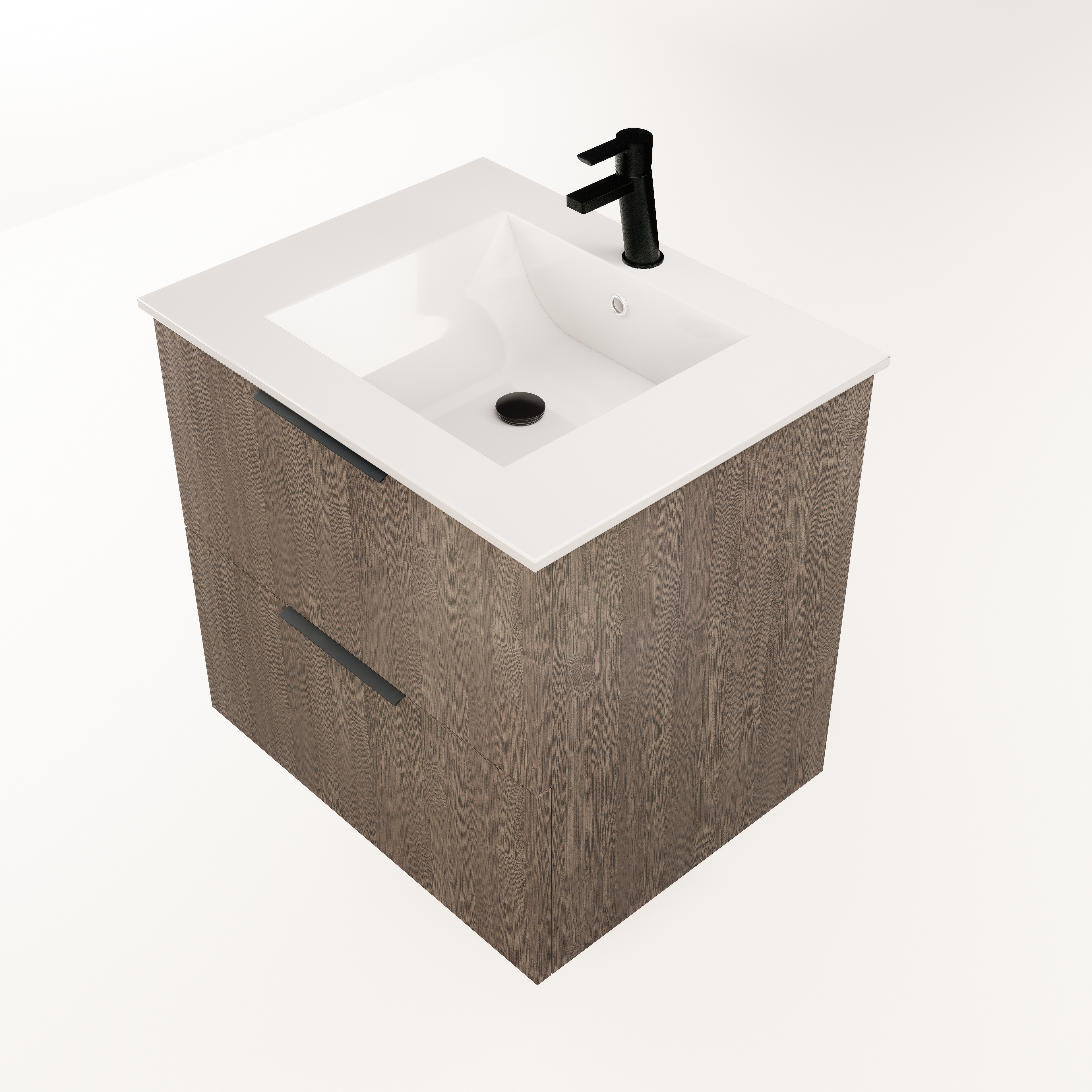 Dvieju stalciu medzio dekoruota vonios spintele su balta kriaukle modernus vonios baldu pasirinkimas