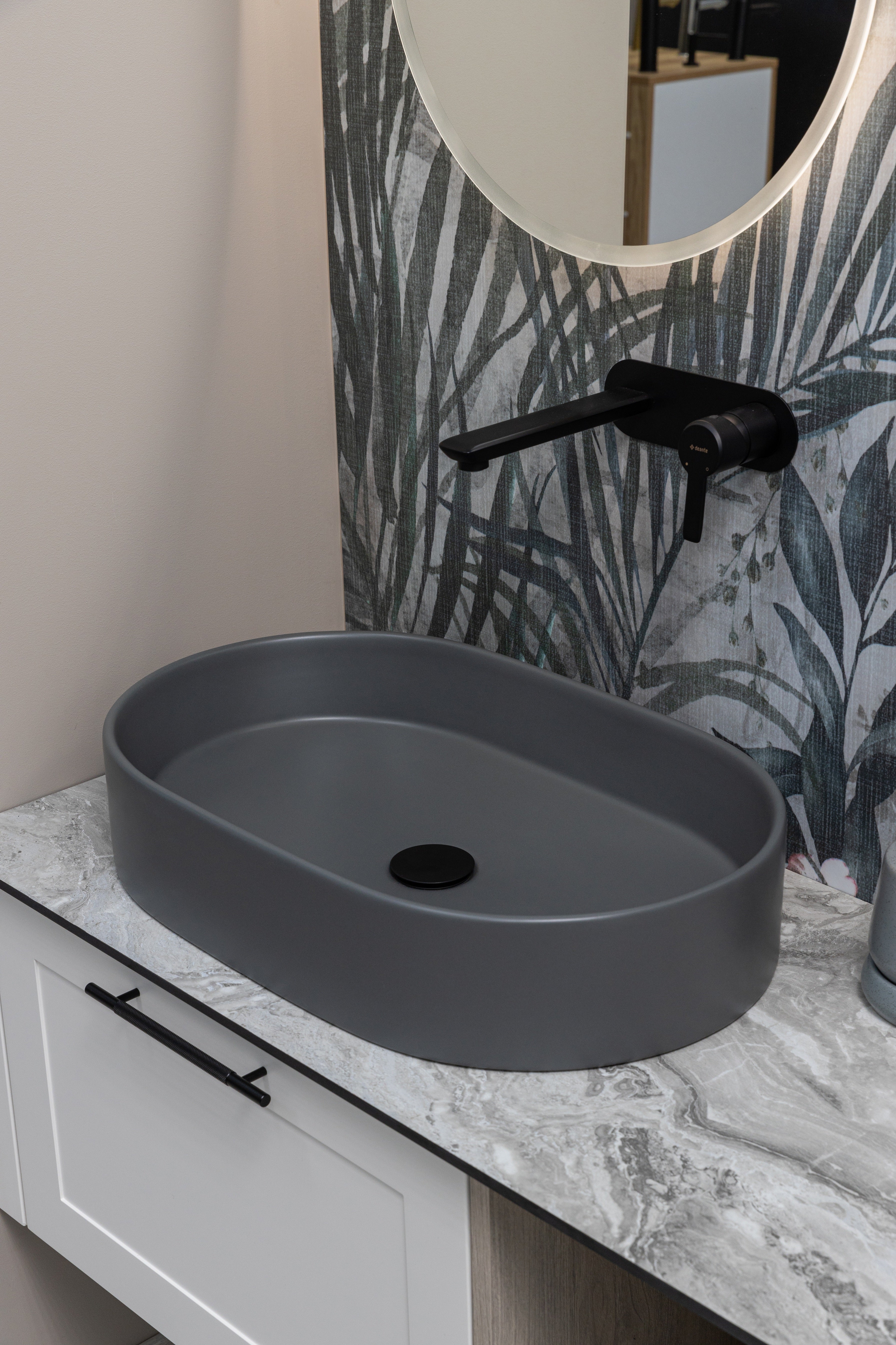 Keraminis ovalus praustuvas Aurora, 60x38x12 cm, matinė tamsiai pilka