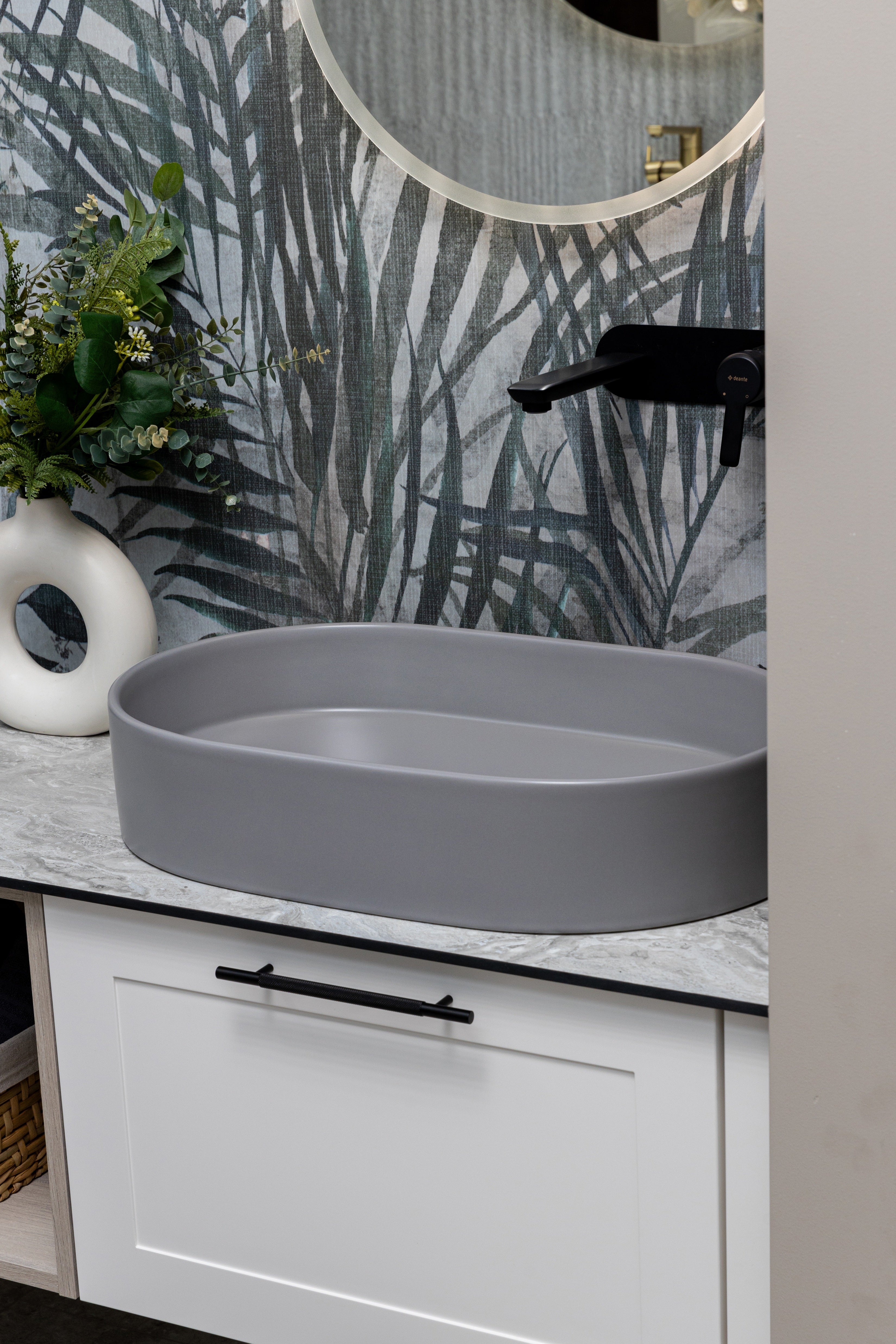 Keraminis ovalus praustuvas Aurora, 60x38x12 cm, matinė cemento pilka