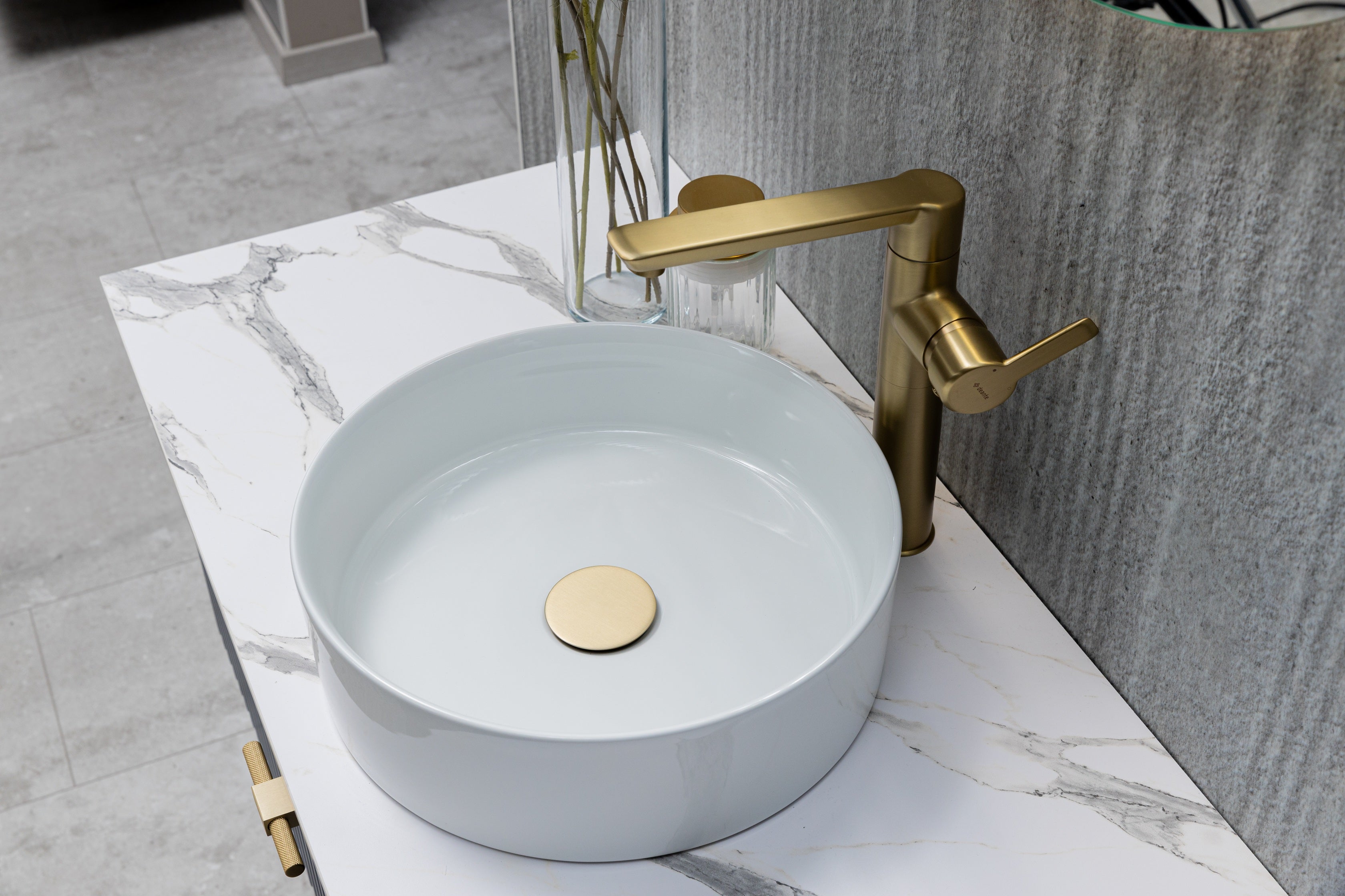 Keraminis apvalus praustuvas Oasis, 35x35x11 cm, blizgi balta