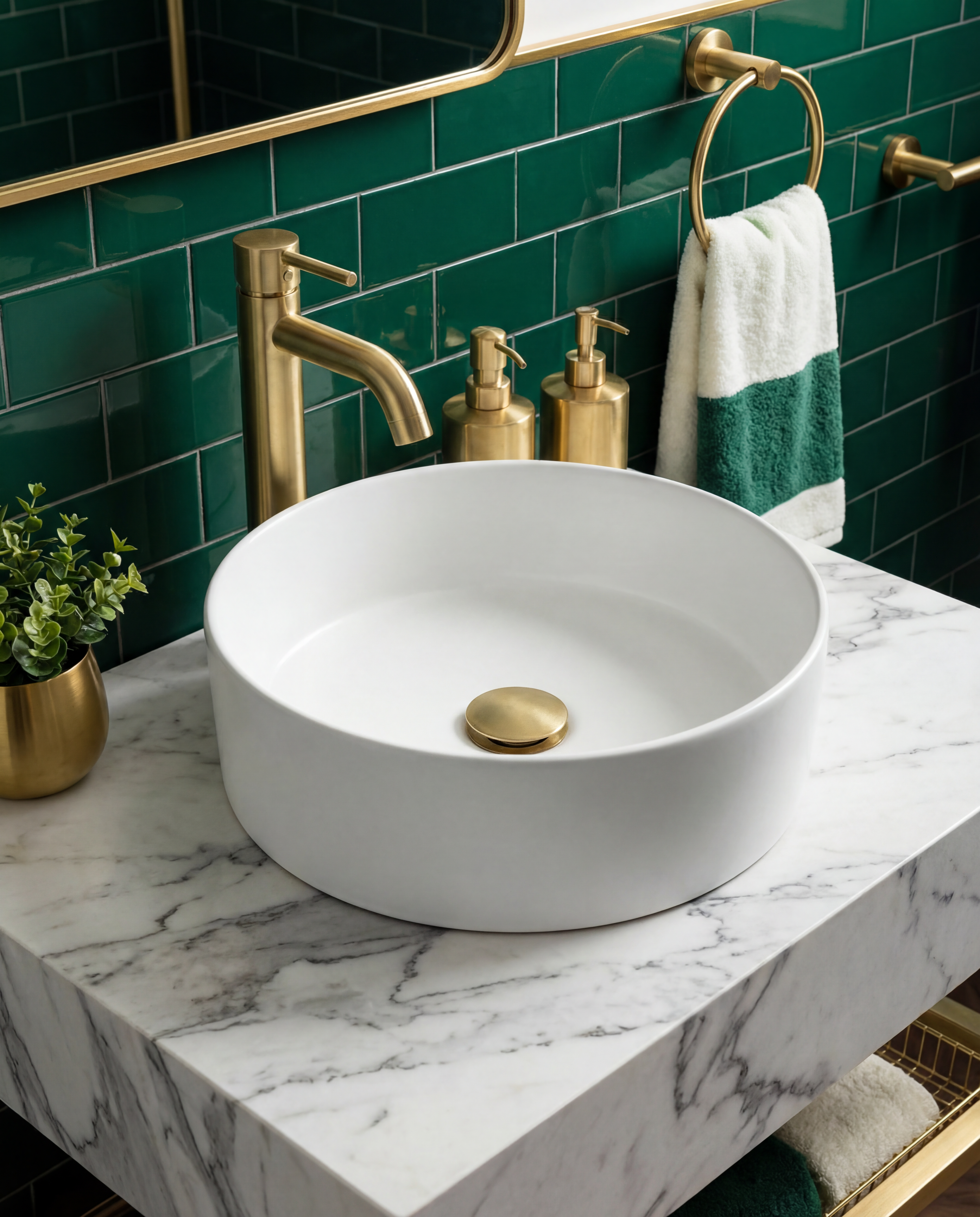 Keraminis apvalus praustuvas Oasis, 35x35x11 cm, matinė balta