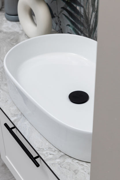 Keraminis ovalus praustuvas Aurora, 60x38x12 cm, blizgi balta