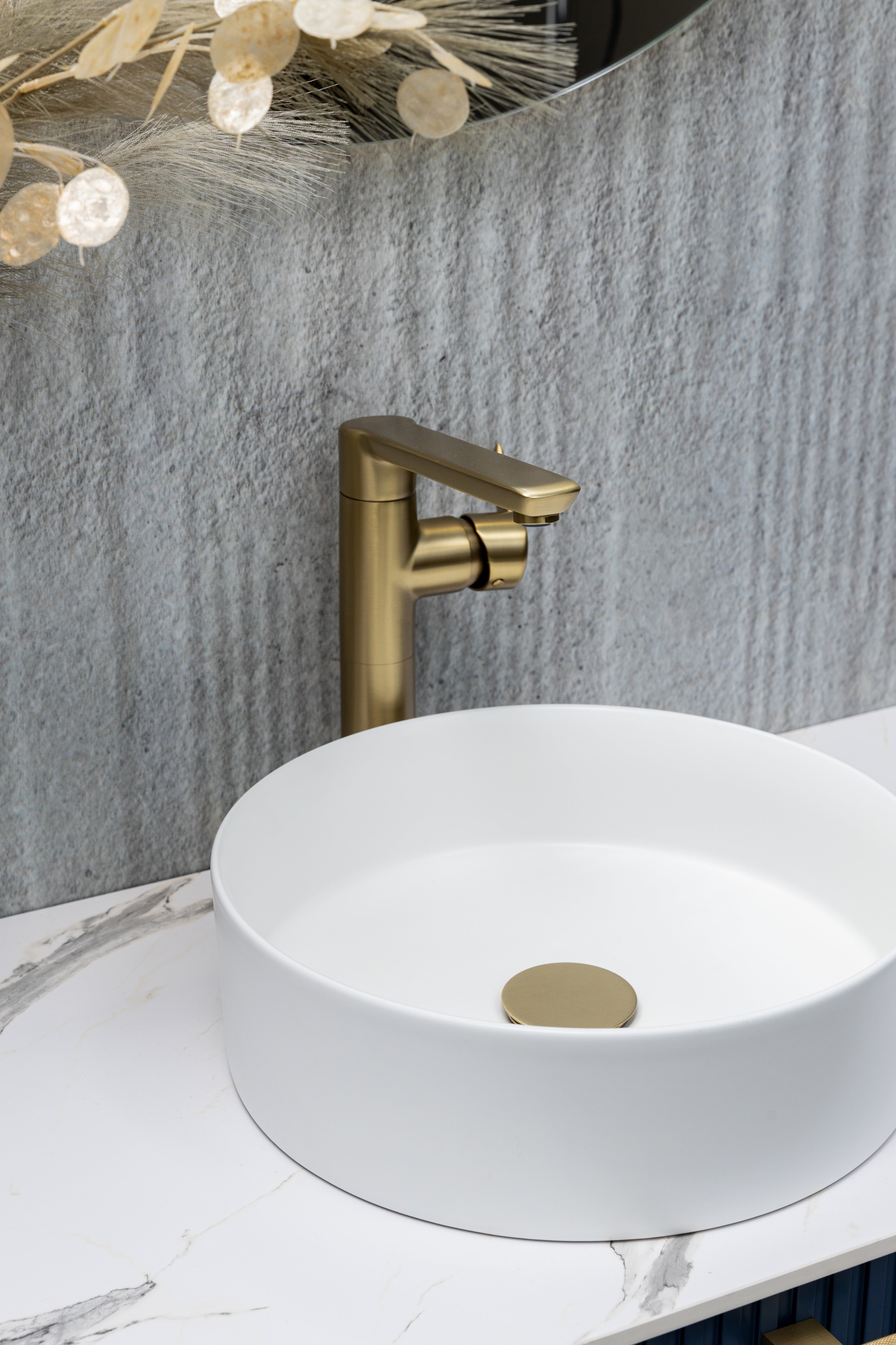 Keraminis apvalus praustuvas Oasis, 35x35x11 cm, matinė balta