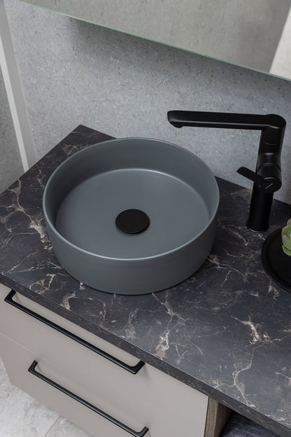 Keraminis apvalus praustuvas Oasis, 35x35x11 cm, matinė tamsiai pilka