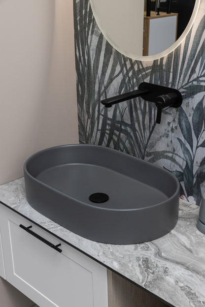Keraminis ovalus praustuvas Aurora, 60x38x12 cm, matinė tamsiai pilka