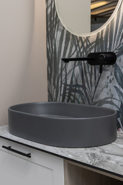 Keraminis ovalus praustuvas Aurora, 60x38x12 cm, matinė tamsiai pilka