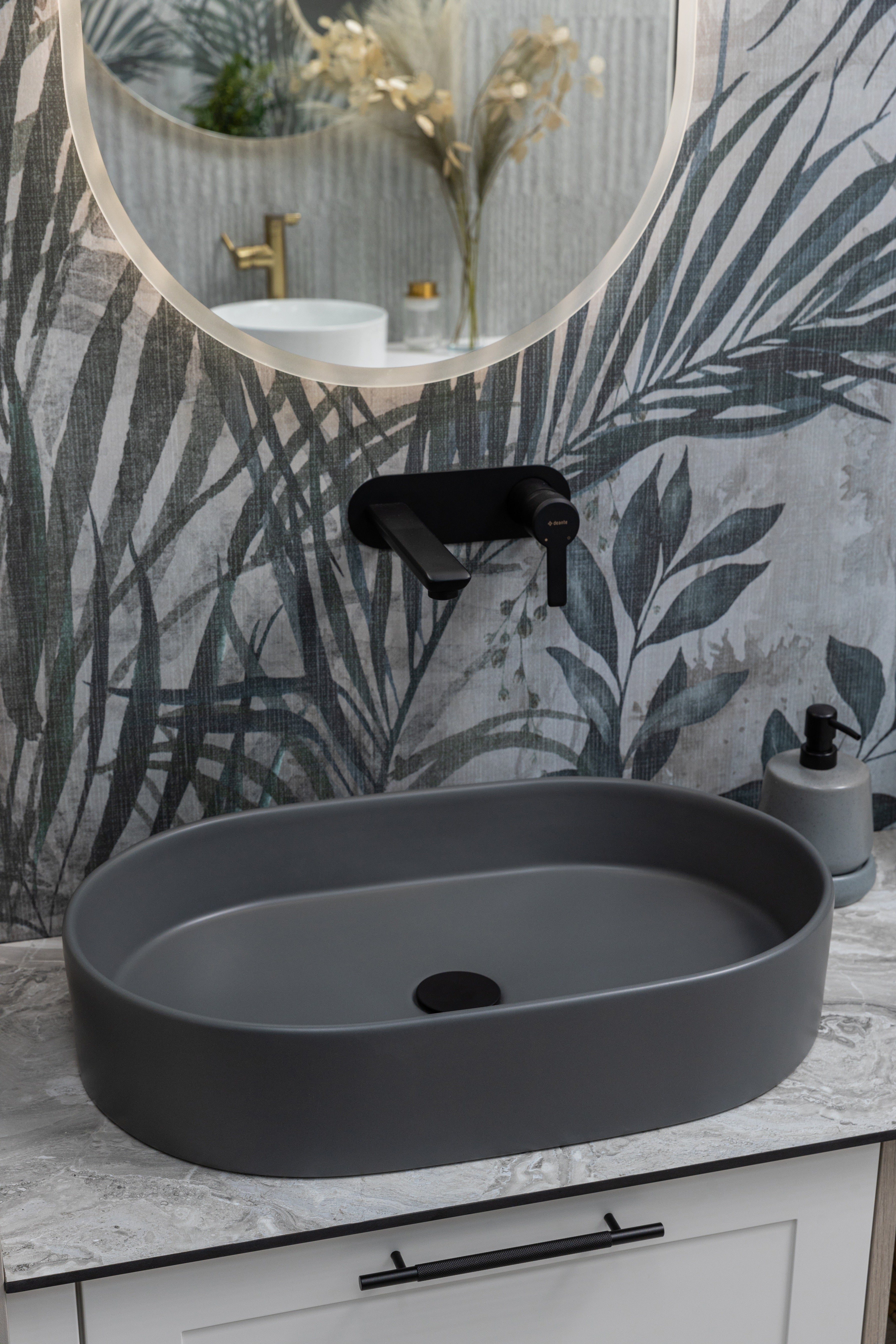 Keraminis ovalus praustuvas Aurora, 60x38x12 cm, matinė tamsiai pilka