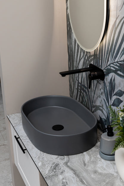 Keraminis ovalus praustuvas Aurora, 60x38x12 cm, matinė tamsiai pilka
