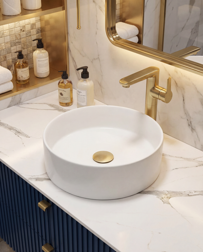 Keraminis apvalus praustuvas Oasis, 35x35x11 cm, matinė balta